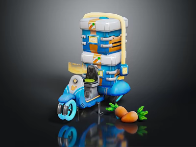 Colorful Three Wheeled Toy Vehicle With Blue White Design And Carrot Decorations 3d model