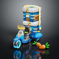 Colorful Three Wheeled Toy Vehicle With Blue White Design And Carrot Decorations