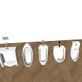 Various Wall Mounted Urinals With Different Designs Displayed On Grey Wall 3d model
