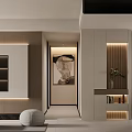 Modern Living Dining Room Interior With Black Door White Walls Gray Sofa And Pendant Lights