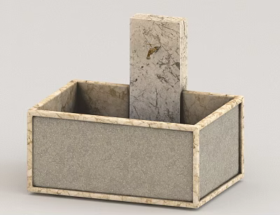 Square Stone Washbasin With Neutral Color Textured Surface And Vertical Column 3d model