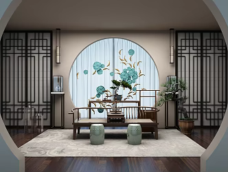 New Chinese-style Lohan Bed Lohan Bed Accessories Combination 3d model