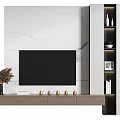 Modern TV Stand with Flat Screen TV Marble Background Wall and Decorative Display Shelf 3d model