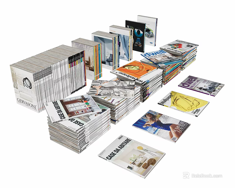 Stacks of Books and Magazines with Various Colorful Covers and Diverse Reading Content 3d model 