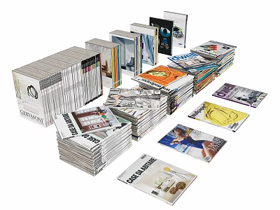 Stacks of Books and Magazines with Various Colorful Covers and Diverse Reading Content 3d model