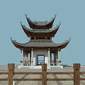 Chinese Traditional Pavilion With Multi Tiered Roof And Wooden Railings On Platform