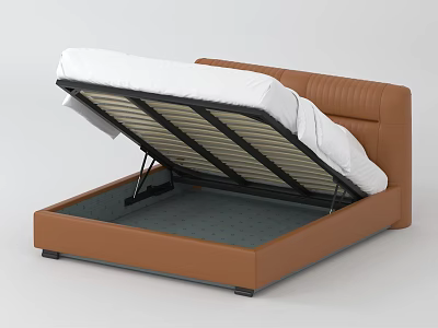 Brown Leather Double Bed With Stitched Frame Lifted Mattress And Storage 3d model