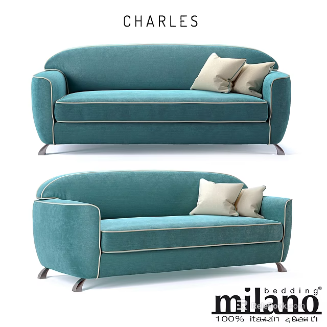 Teal Sofa Design With Beige Pillows Curved Shape And Metal Legs Modern Living Room Furniture 3d model 