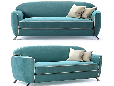 Teal Sofa Design With Beige Pillows Curved Shape And Metal Legs Modern Living Room Furniture 3d model