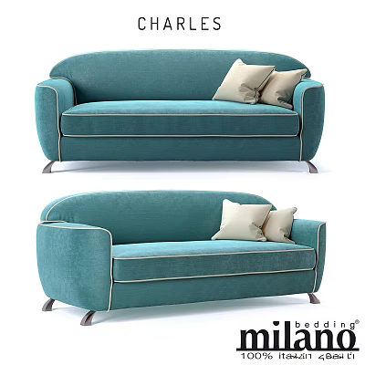 Teal Sofa Design With Beige Pillows Curved Shape And Metal Legs Modern Living Room Furniture 3d model