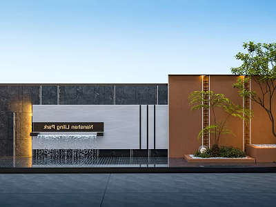 Modern Art Gallery Entrance With Building Facade Water Feature And Green Plants 3d model