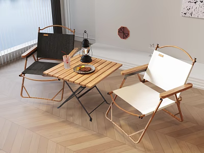 Black and White Folding Single Chairs with Wooden Frame and Canvas Seat Indoor 3d model