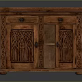 Wooden Entryway Cabinet Sideboard With Carved Details And Open Door Storage Space