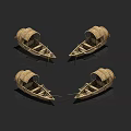 Four Traditional Wooden Boats With Bamboo Canopies Symmetrically Arranged On Dark Background