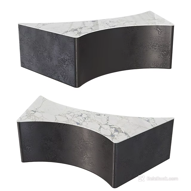 Modern Coffee Table With Smooth Curved Black Frame And White Marble Top 3d model 