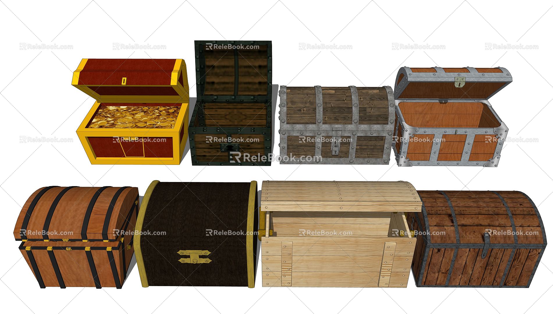 Modern Wooden Chest Treasure Chest 3d model