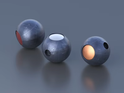 Military Weapon Balls With Three Different Textured Designs And Red White Orange Accents 3d model