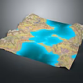 3D Topographic Decorative Model With Blue Water And Multicolor Terrain Features