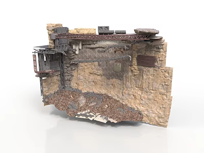 Cliffside Scene Structure With Rock Base Wooden Platforms And Metal Bridges 3d model