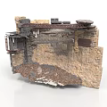 Cliffside Scene Structure With Rock Base Wooden Platforms And Metal Bridges