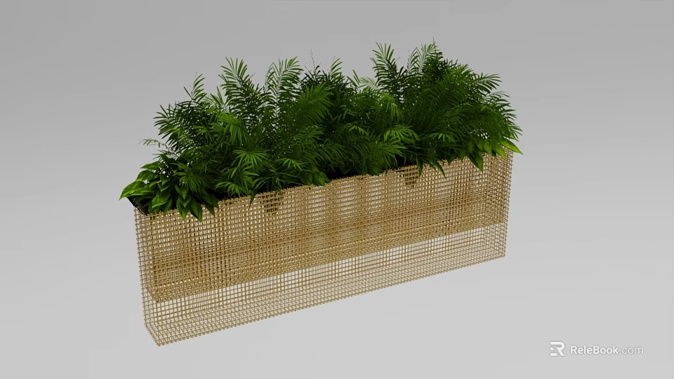 Lush Green Potted Plants in Rectangular Woven Planter with Dense Foliage 3d model