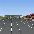 Scenic Mountainous Area Highway Interchange Bridge With Service Area Green Belts And Road Network