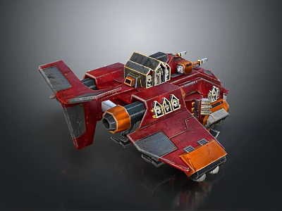 Red And Orange Interstellar Spaceship Design With Architectural Structures And Thrusters 3d model