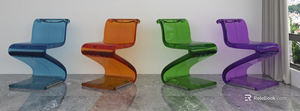 Modern Acrylic Single Chair Colorful Leisure Design Orange Green Purple 3d model 