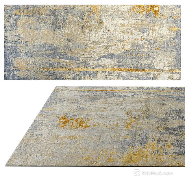Square Area Rug With Gray And Gold Abstract Textured Design 3d model