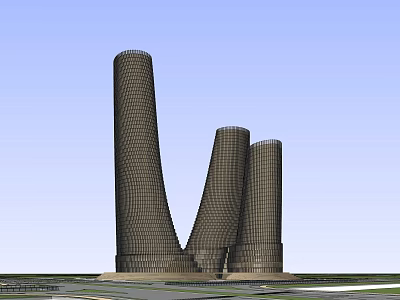 Modern Hotel Building With Three Curved Towers And Grid Facade Design 3d model