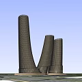 Modern Hotel Building With Three Curved Towers And Grid Facade Design