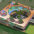 Modern Circular Pergola With Colorful Multi Level Design And Surrounding Greenery