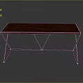 Modern Wooden Desk With Triangular Metal Frame Sleek Red Surface And Stable Structure 3d model
