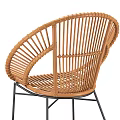 Natural Wicker Leisure Chairs With Black Metal Legs And Geometric Pattern Cushion