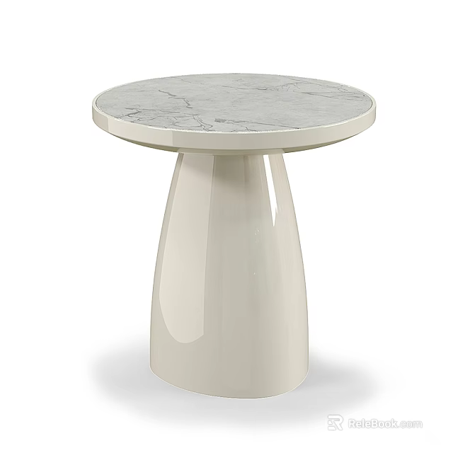 Modern Round Dining Table With Sleek Marble Top And White Glossy Base 3d model 