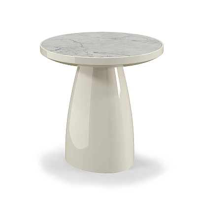 Modern Round Dining Table With Sleek Marble Top And White Glossy Base 3d model