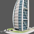 Iconic Sail Shaped Luxury Hotel Building With Glass Facade And Lawn Area