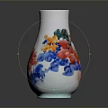 Sculpted Ceramic Vase With White Base And Colorful Floral Patterns Red Blue Yellow Flowers