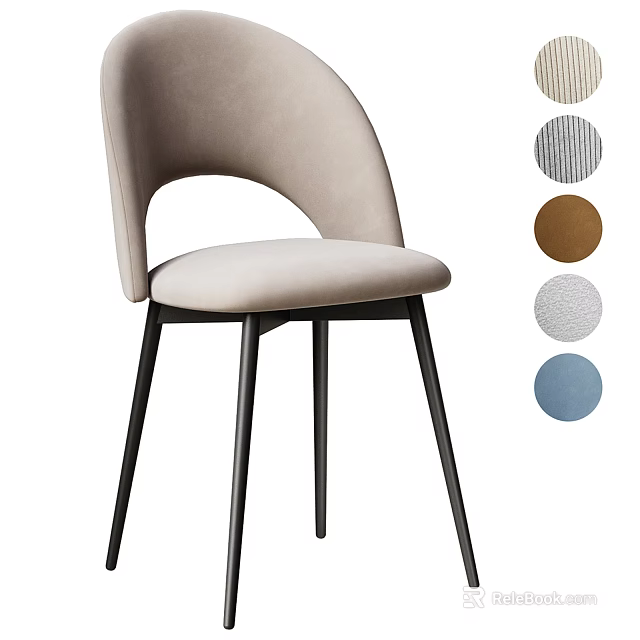 Modern Single Chair With Curved Backrest Upholstered Seat Black Metal Legs And Multiple Color Choices 3d model 