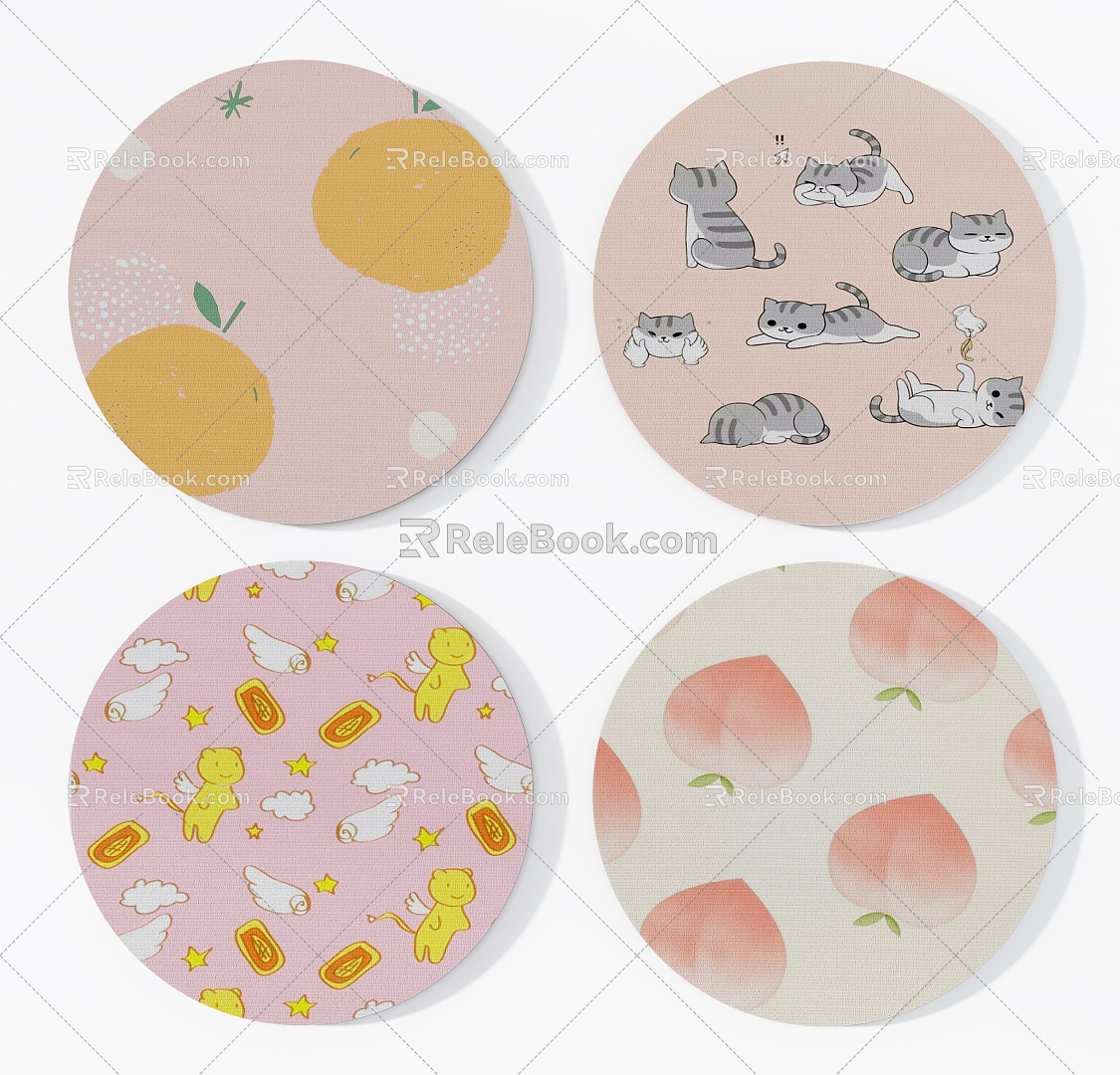 Pink cute cartoon pattern round carpet combination 3d model