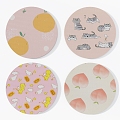 Pink cute cartoon pattern round carpet combination 3d model