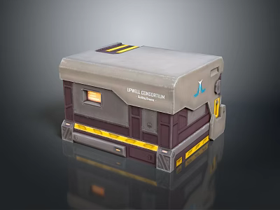 Epic Collection Storage Box With Gray Top Brown Body And Yellow Stripes Blue Logo 3d model