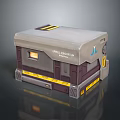 Epic Collection Storage Box With Gray Top Brown Body And Yellow Stripes Blue Logo