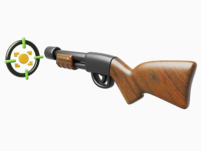 Shotgun With Wooden Stock Aiming At Target 3d model