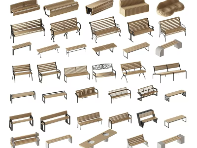 Various Outdoor Landscape Seats With Different Designs And Wooden Metal Frames 3d model
