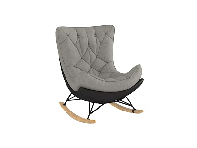 Gray Diamond Tufted Upholstered Rocking Chair With Black Metal Frame And Wooden Rockers 3d model