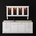 Modern White Kitchen Cabinets With Glass Doors Drawers And Island Counter