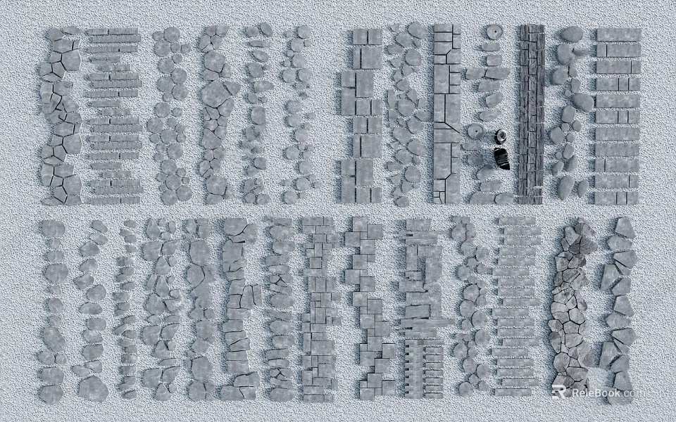 Various Stone Garden Paving Designs With Slabs Pebbles And Decorative Patterns For Landscaping 3d model 