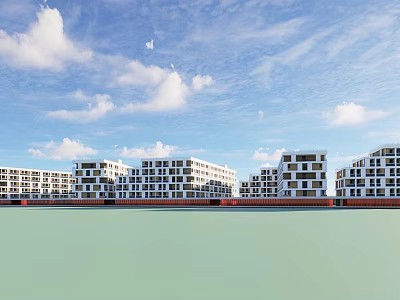 Modern White School Buildings With Multiple Structures Blue Sky And Green Ground 3d model