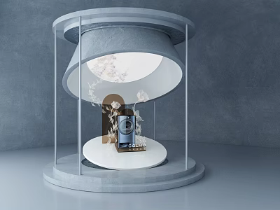 Modern Circular Glass Display Showcase With Transparent Structure Decorative Elements And Gray Base 3d model